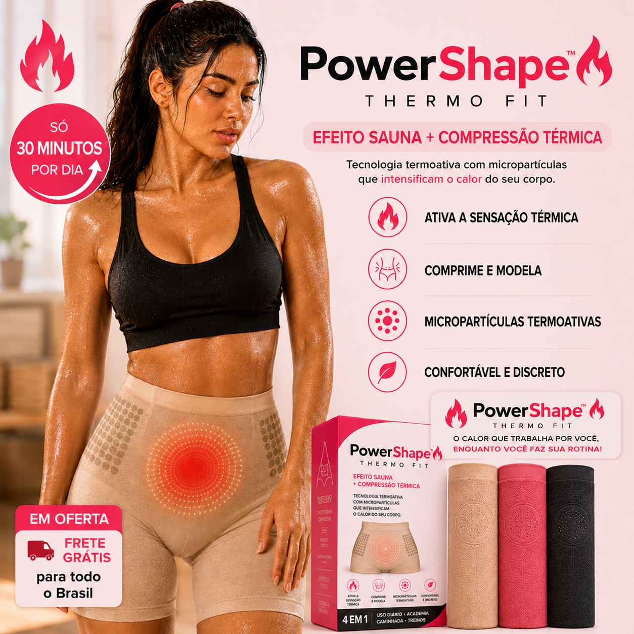 PowerShape™ThermoFit — Shorts de Efeito Sauna com Compressão Térmica e Micropartículas Ativas